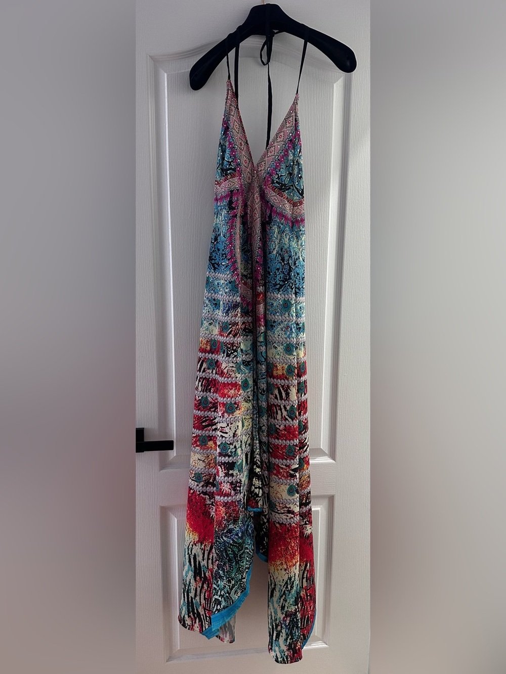 CELINA DRESS MULTICOLOR PRINTED VIBRANT PINK AND BLUE WITH STONES MADE IN INDIA